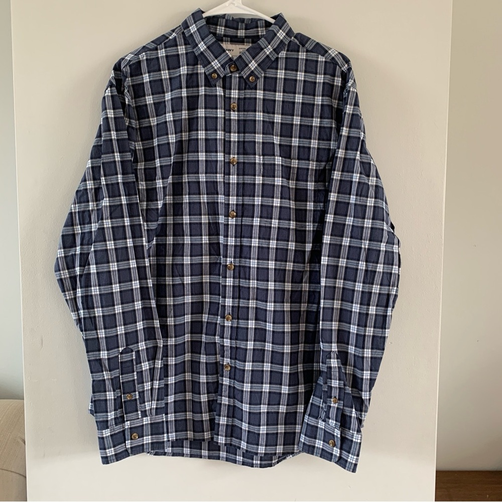 Old Navy Button Down Everyday Shirt Slim Fit Checked Blue White Mens Size XL